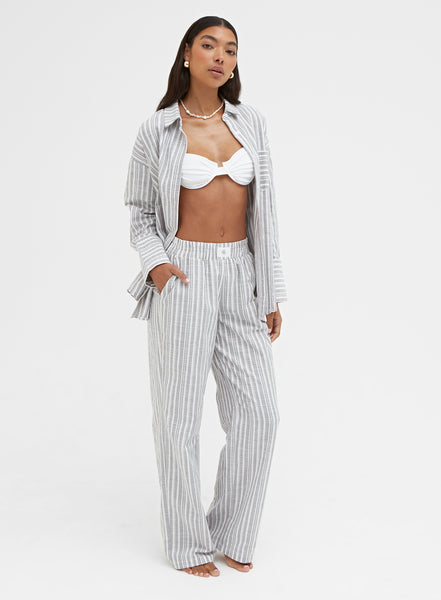 Women&#039;s Grey And White Relaxed Stripe Trouser | Millie | 4th 
