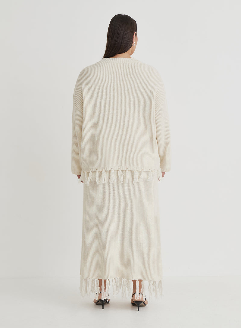 Cream Curve Oversized Tassle Trim Jumper- Fallon