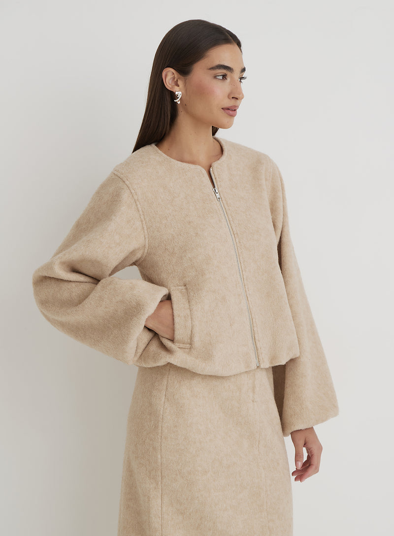 Beige Wool Bomber Jacket- Sammy