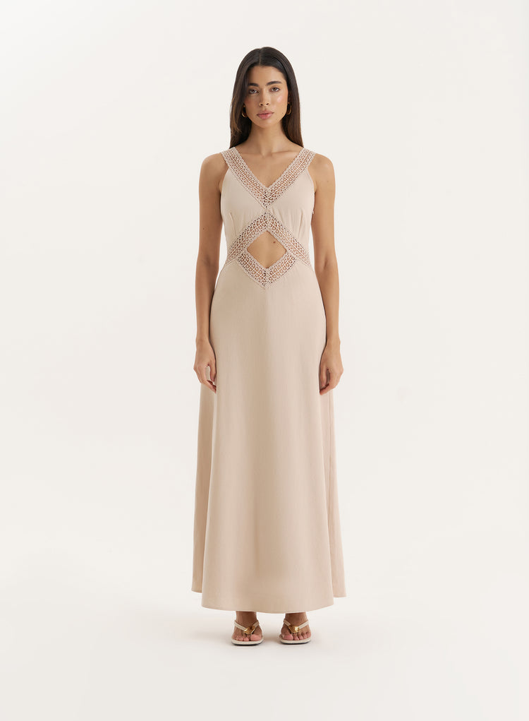 Beige Cut Out Maxi Dress- Briany