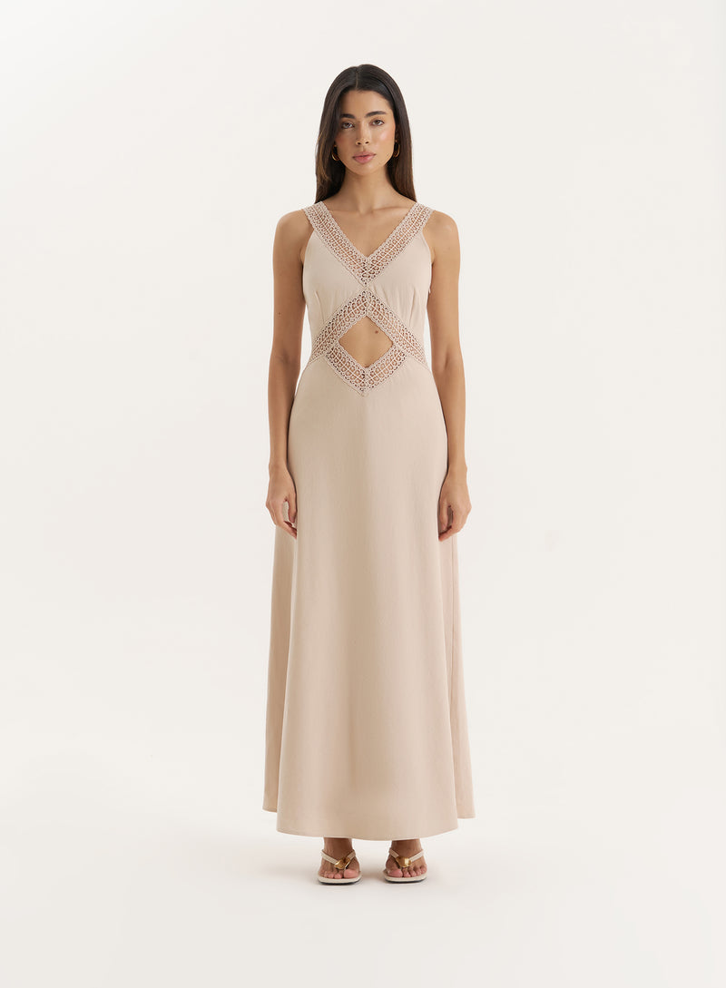 Beige Cut Out Maxi Dress- Briany