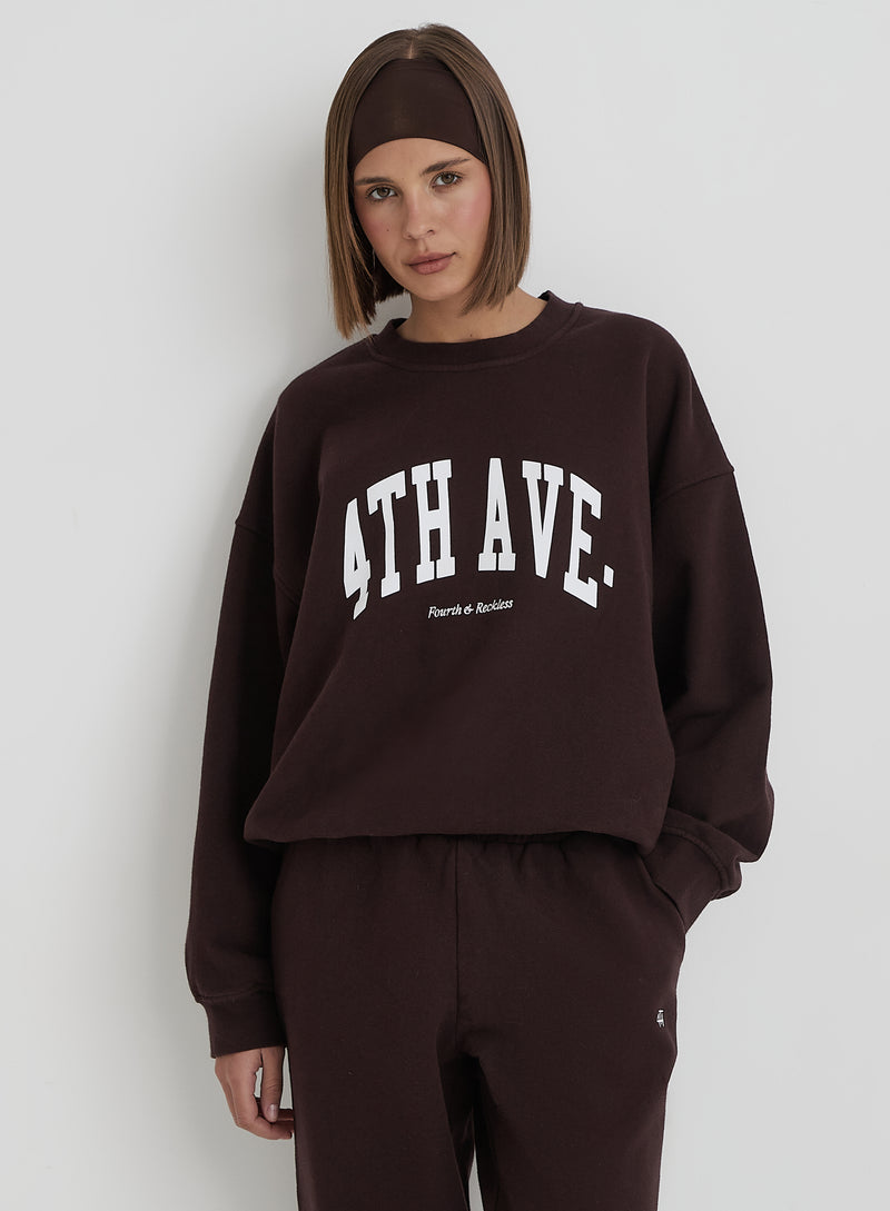 Chocolate 4th Avenue Slogan Oversized Sweatshirt- Avenue