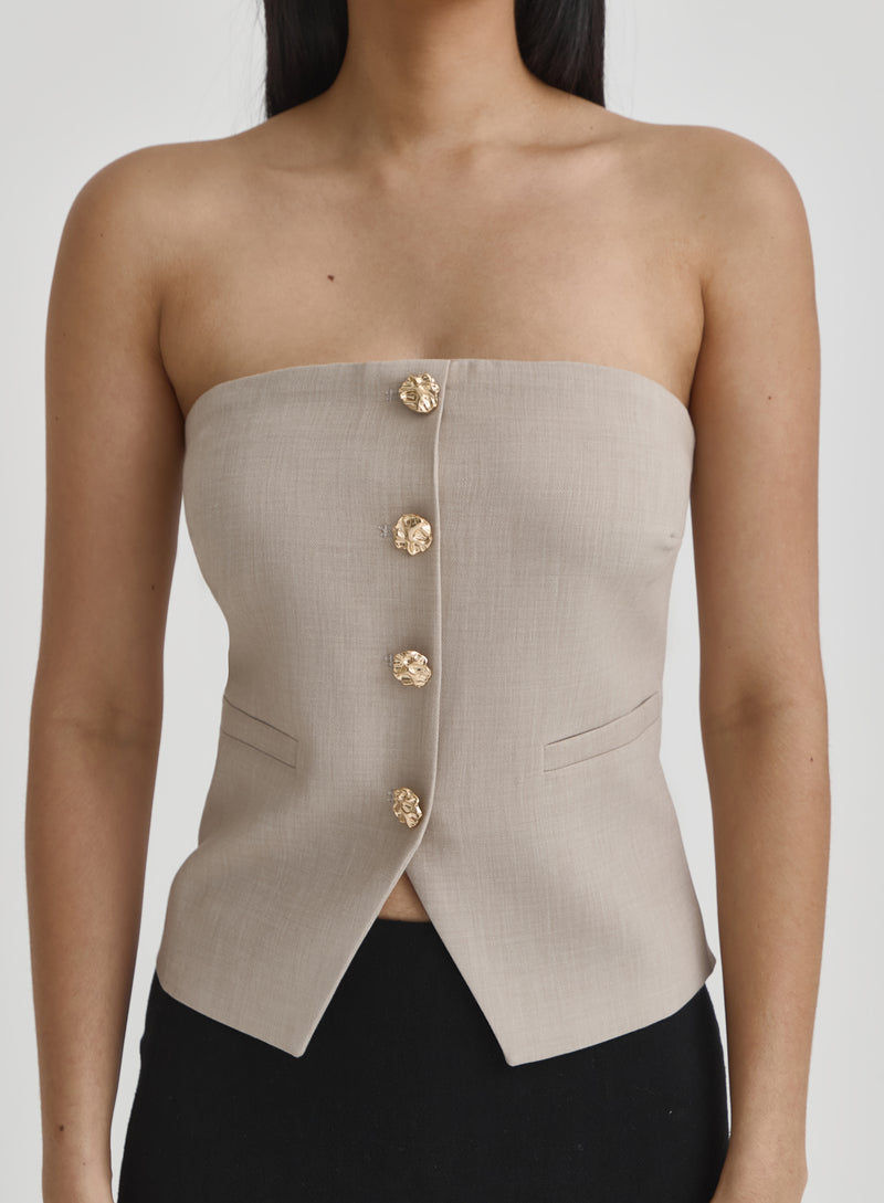 Beige Bandeau Button Corset Top- Lia