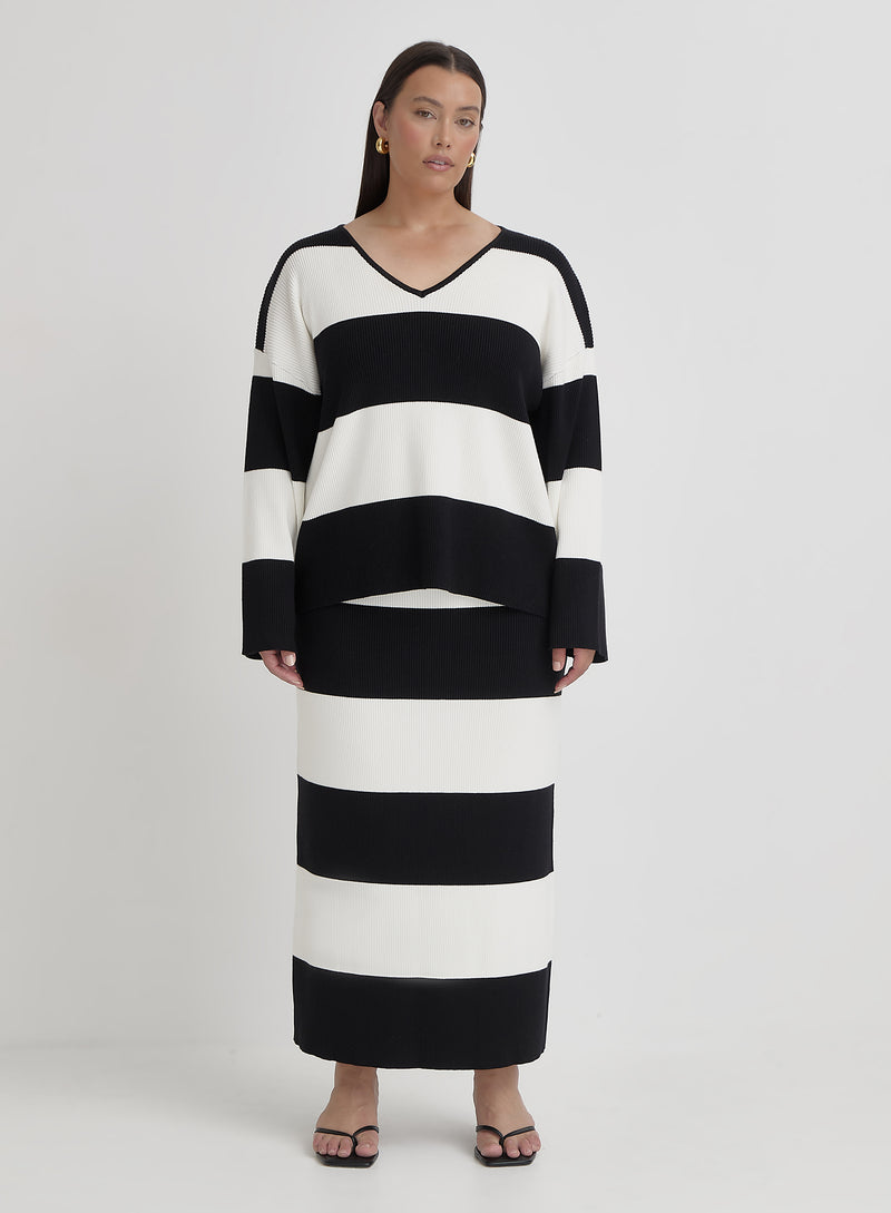 Black And Cream Curve Stripe Knitted Jumper- Jacqueline