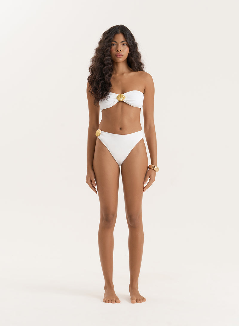 Ivory Shell Buckle Bandeau Bikini Top- Tamia