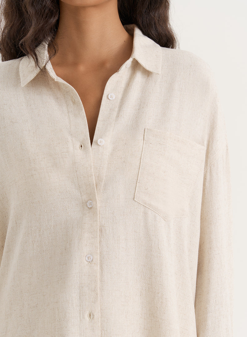 Beige Linen Blend Oversized Shirt- Anna