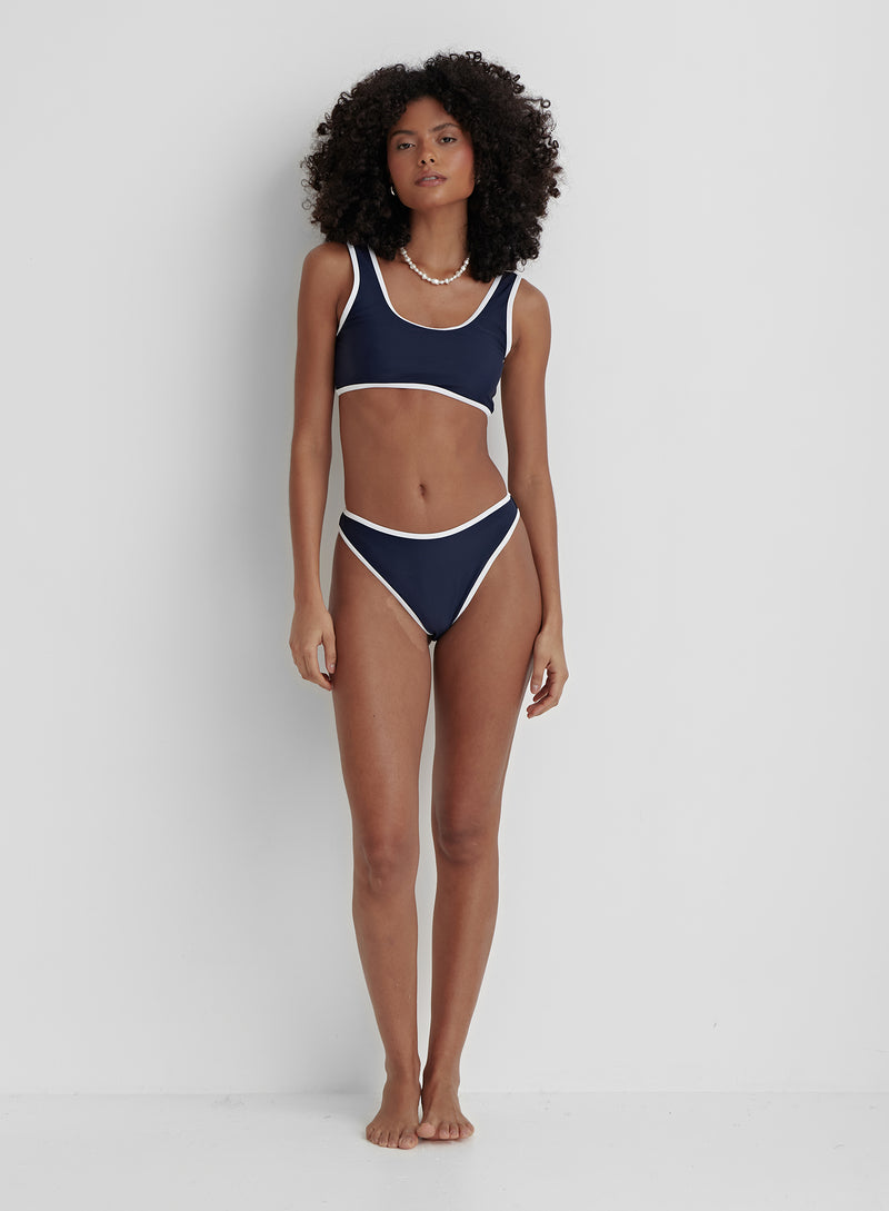 Navy Contrast Trim Bikini Bottom- Florence