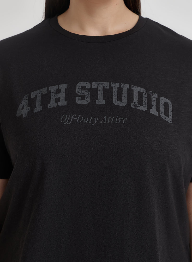 Black Plus Size 4th Studio Slogan T-Shirt- Talia