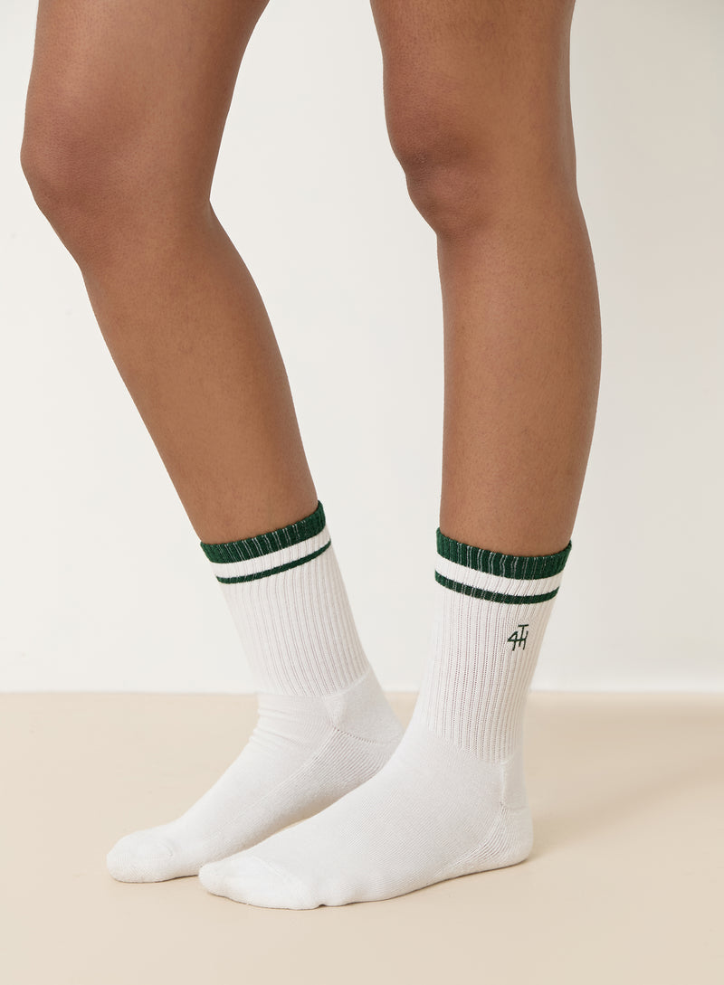 White With Green Trim Fourth Branded Socks