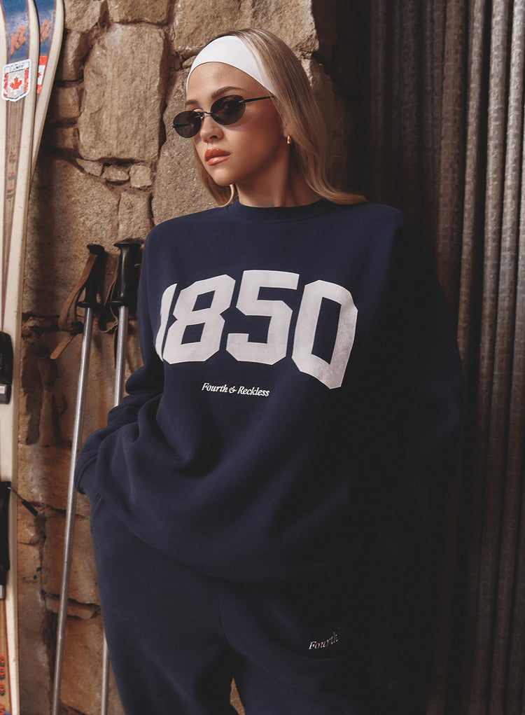 Navy 1850 Slogan Classic Longline Sweatshirt- Harley