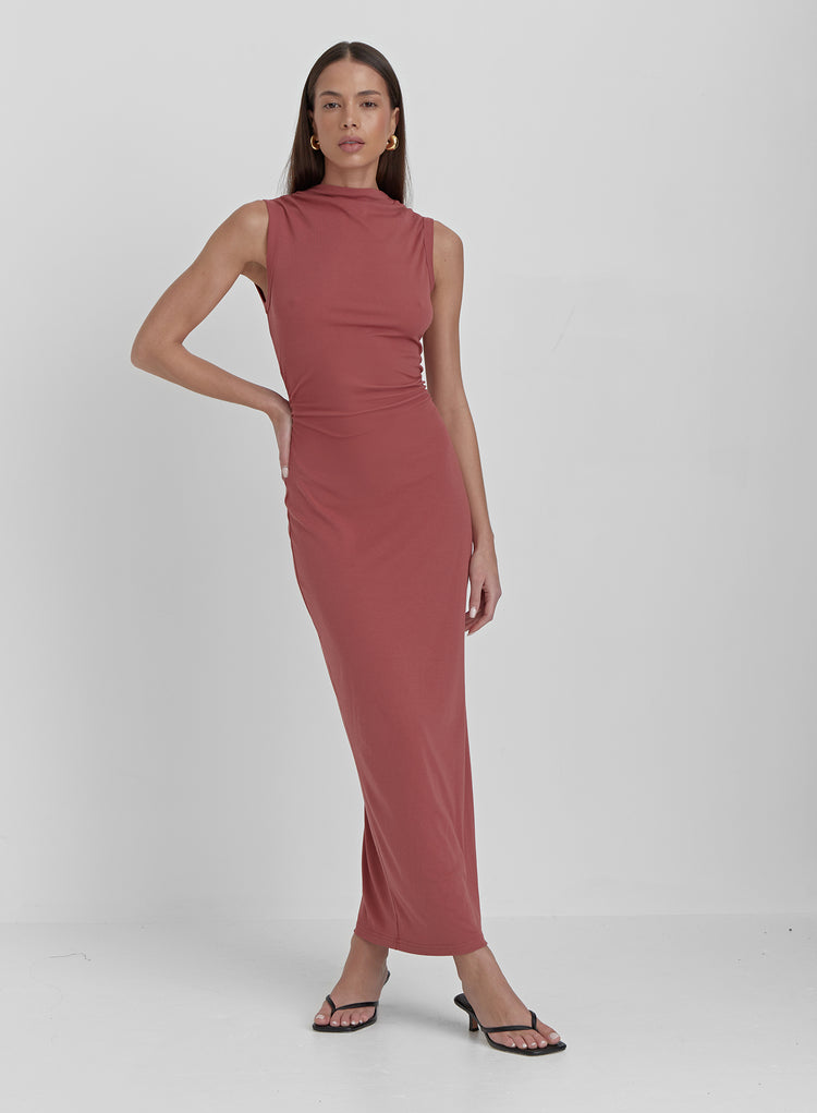 Dusty Red Jersey Midaxi Dress- Derry