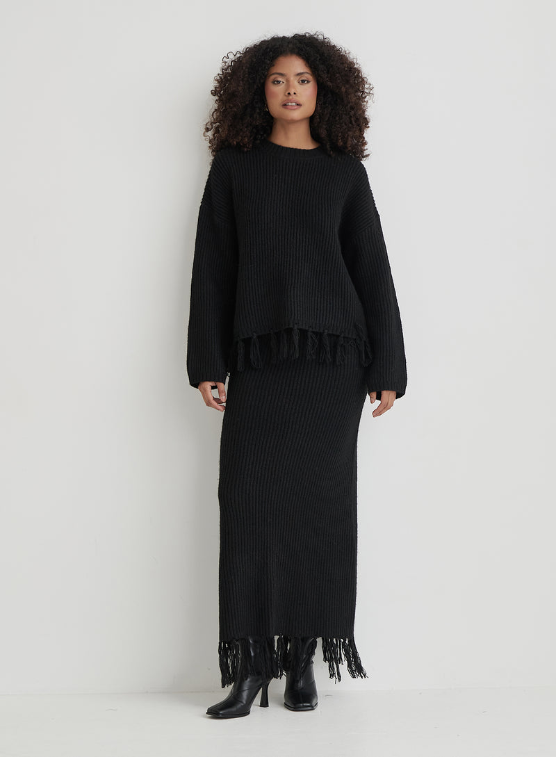 Black Oversized Tassle Trim Jumper- Fallon