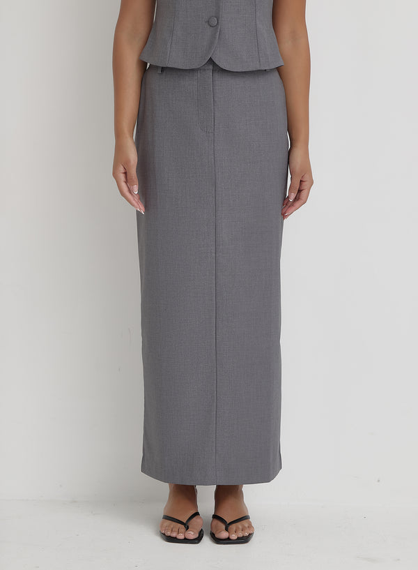 Grey Tailored Maxi Skirt- Hallie