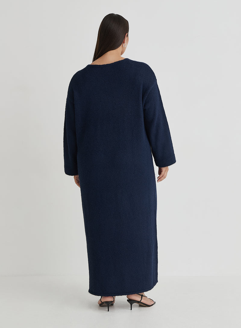 Navy Plus Size V Neck Knitted Maxi Dress- Dahlia