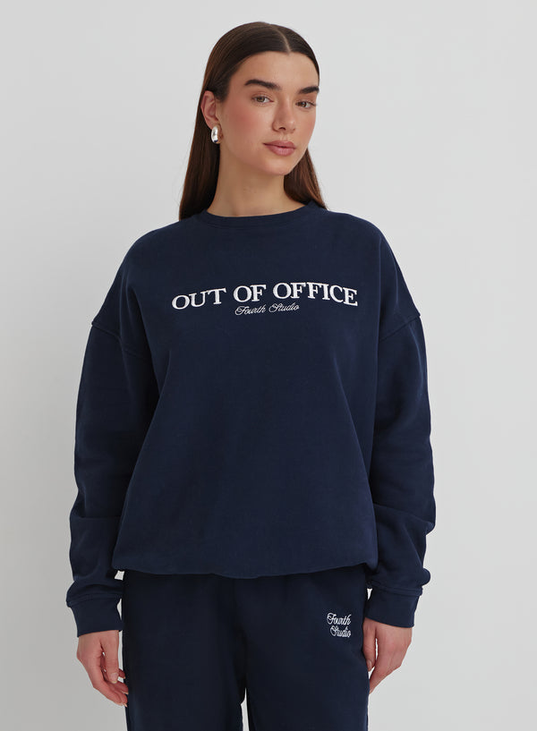 Navy Out Of Office Embroidered Oversized Sweatshirt - Peyton