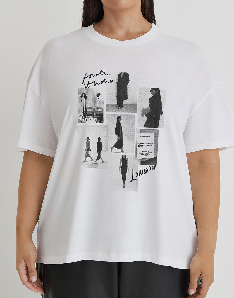 White Curve Catwalk Polaroid Graphic T-Shirt- Bruni