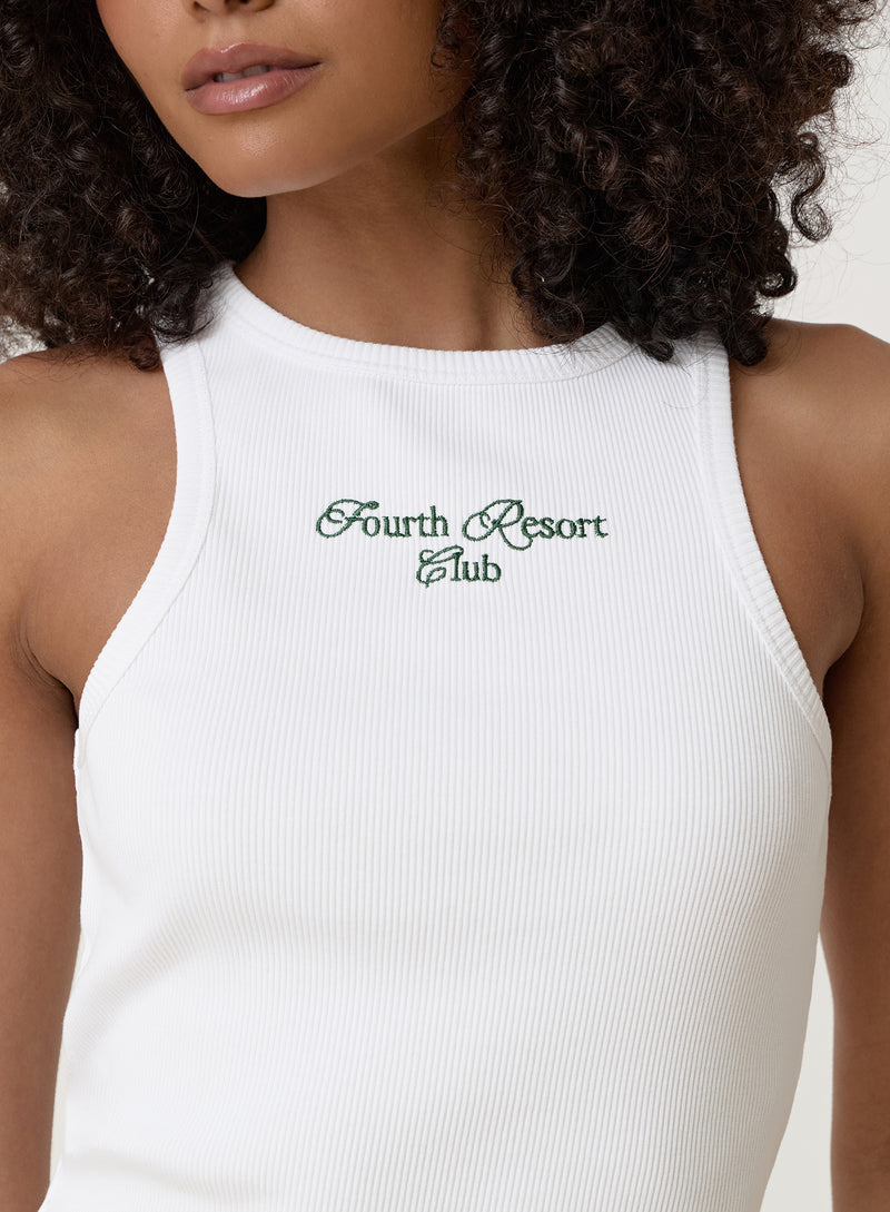 White Ribbed Embroidered Fourth Vest Top- Serena