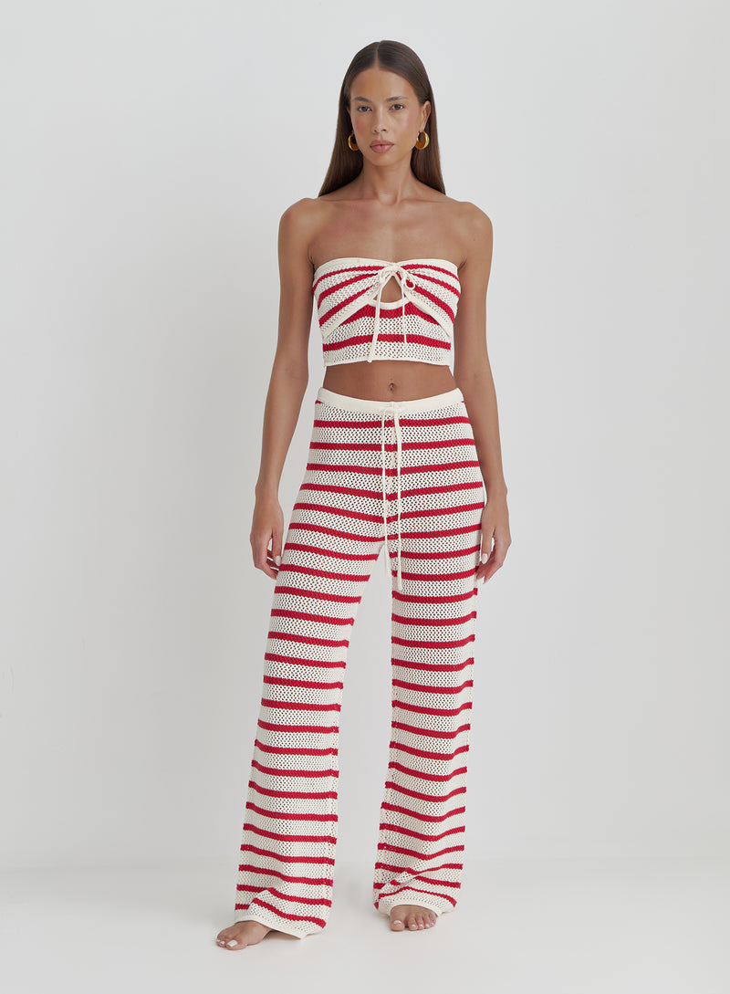 Red And White Stripe Knitted Top- Lior