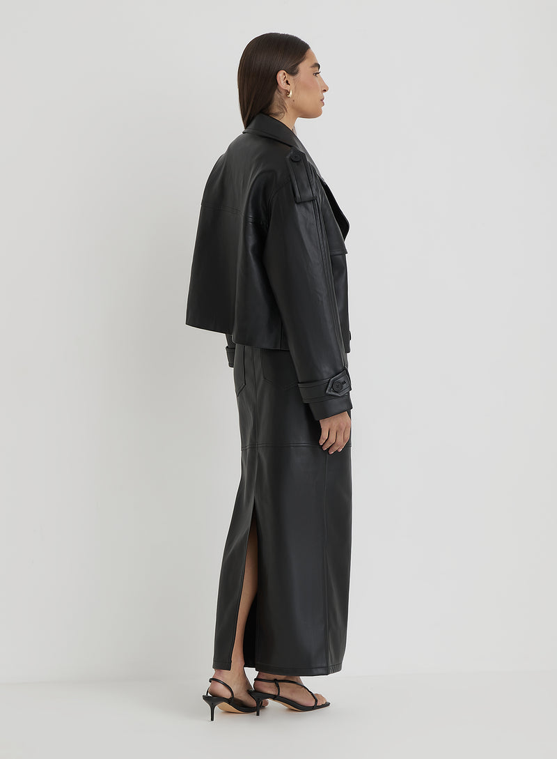 Black Faux Leather Maxi Skirt- Karmin