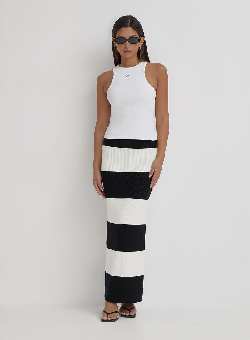 Black And Cream Stripe Knitted Maxi Skirt- Jacqueline