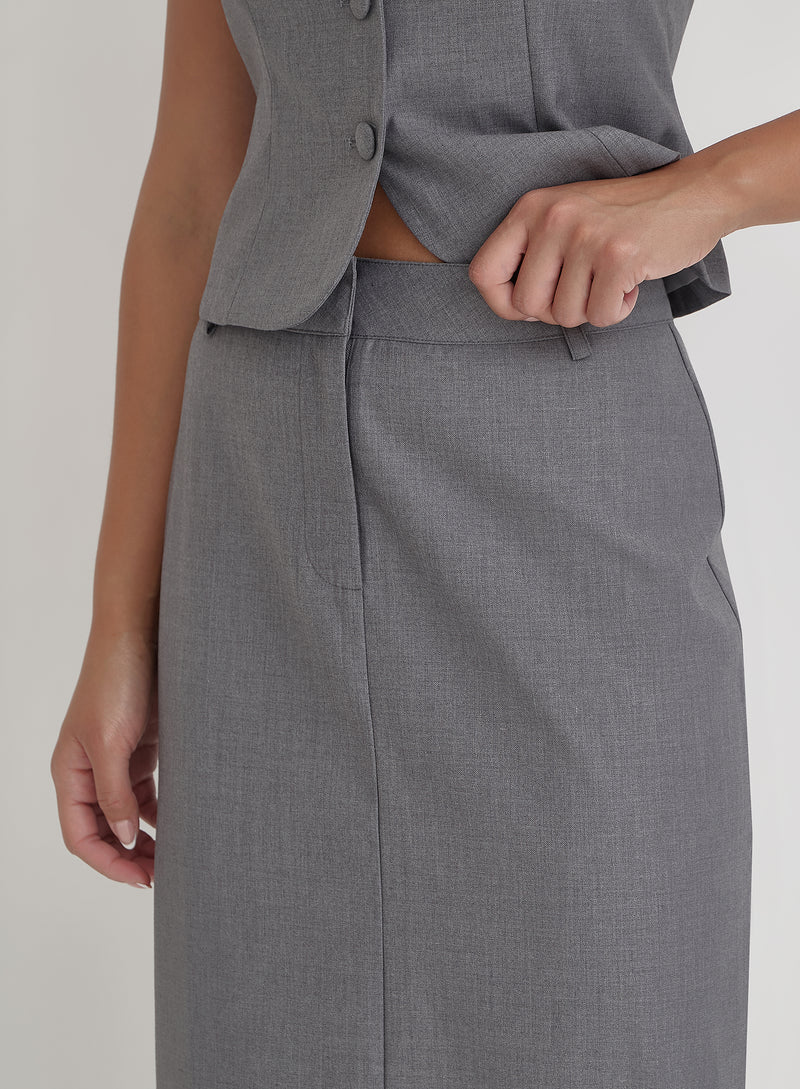 Grey Tailored Maxi Skirt- Hallie