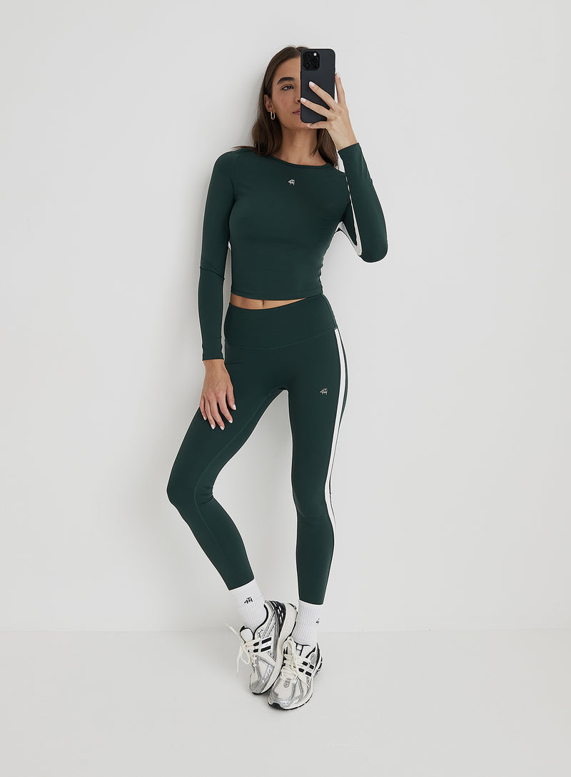 Green 4th Branded Contrast Stripe Legging- Abby