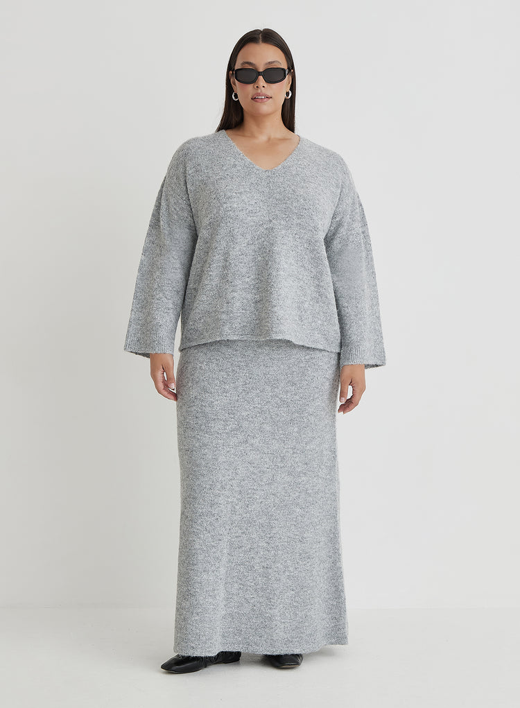 Grey Curve Knitted Maxi Skirt- Cadence