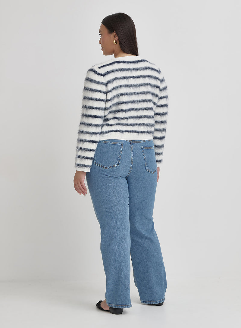 Navy And Cream Curve Stripe Cardigan- Janae