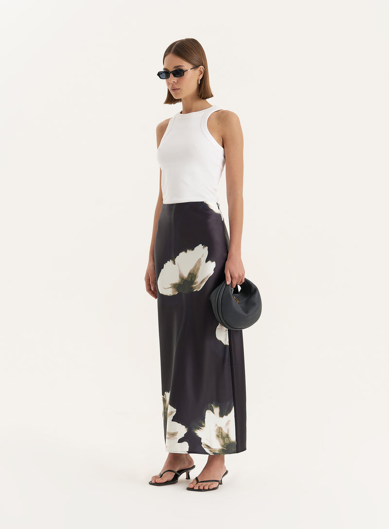 Floral Print Satin Maxi Skirt- Novah