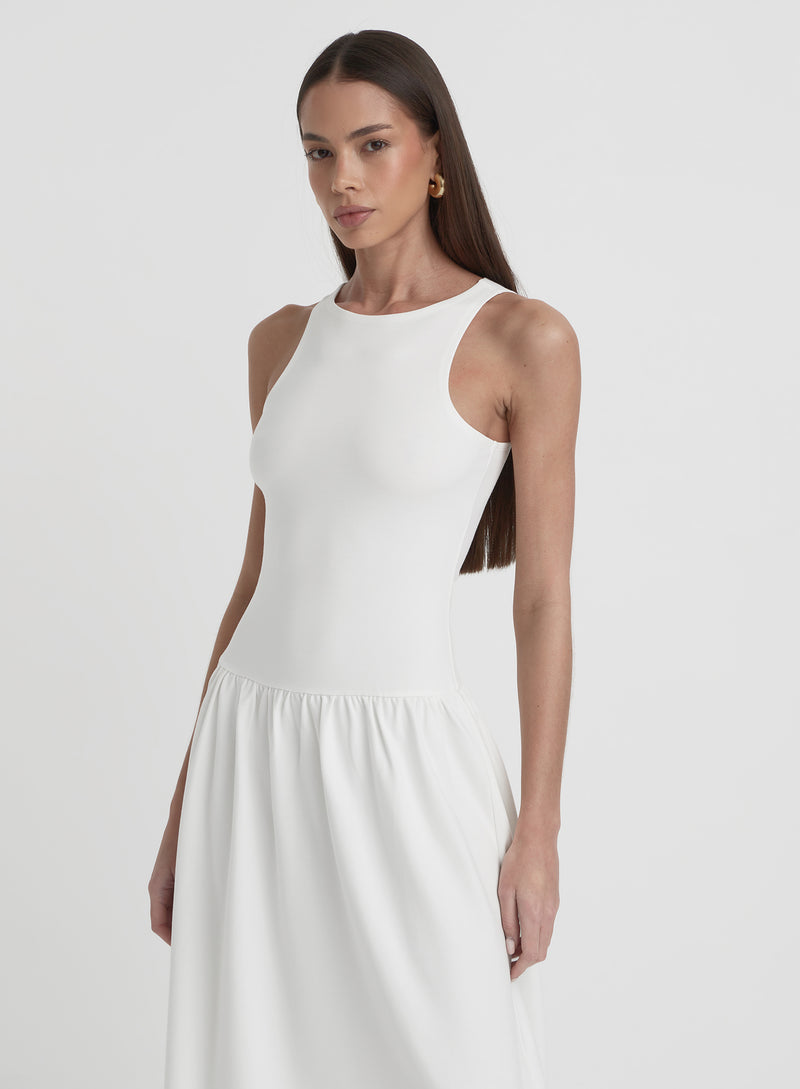 Cream Jersey Drop Waist Dress- Shannon