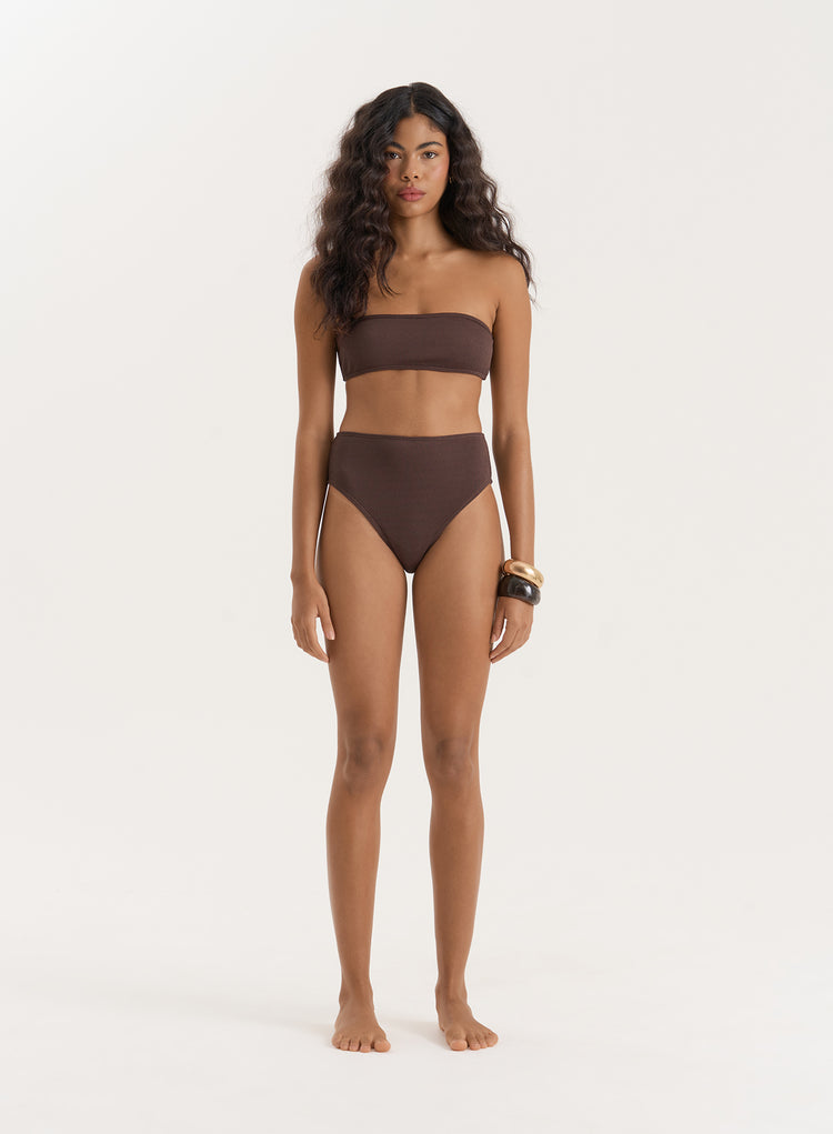 Chesnut Brown Crinkle High Waisted Bikini Bottom- Rivia