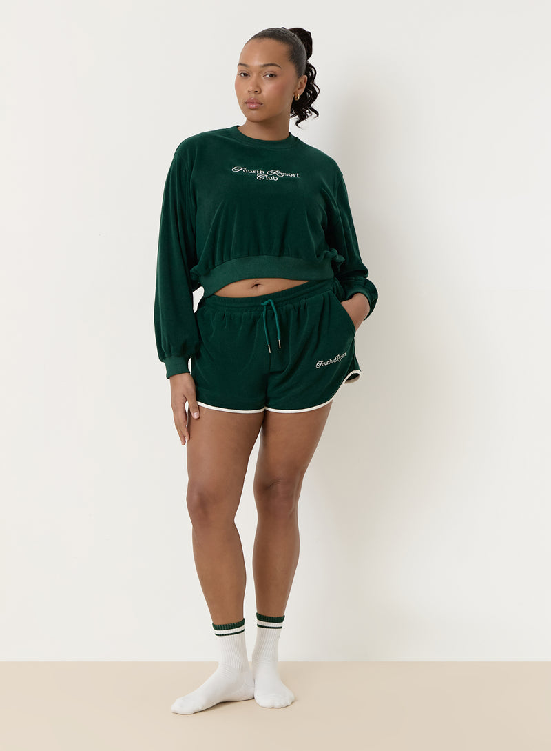 Green Towelling Resort Club Cropped Sweatshirt- Ella