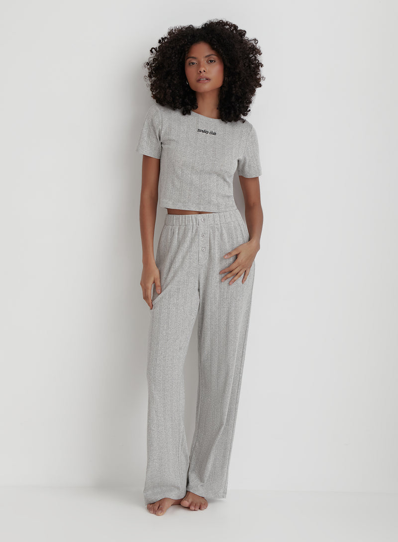 Grey Jersey Pointelle Pyjama Tee- Arlia