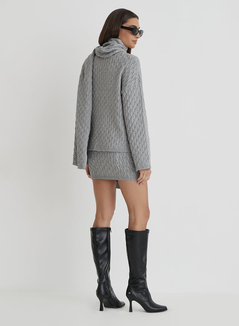 Grey Cable Knit Jumper With Scarf- Gabriel