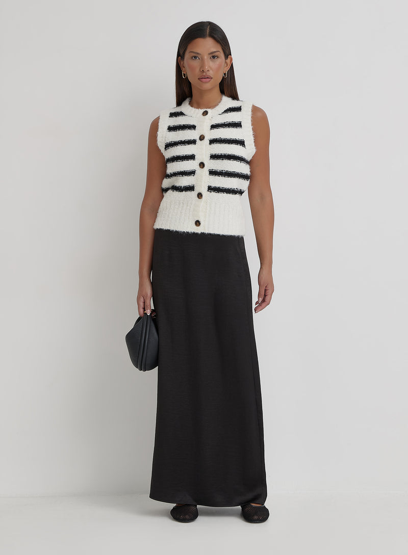 Black And Cream Stripe Knitted Waistcoat- Daphie