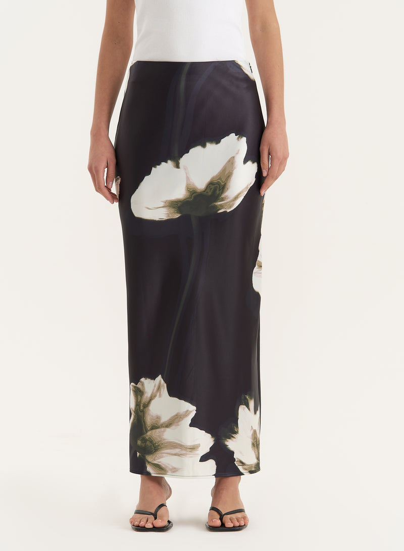 Floral Print Satin Maxi Skirt- Novah