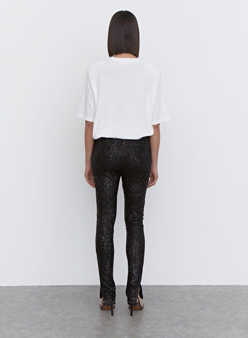 Black Sequin Split Hem Legging - Anette