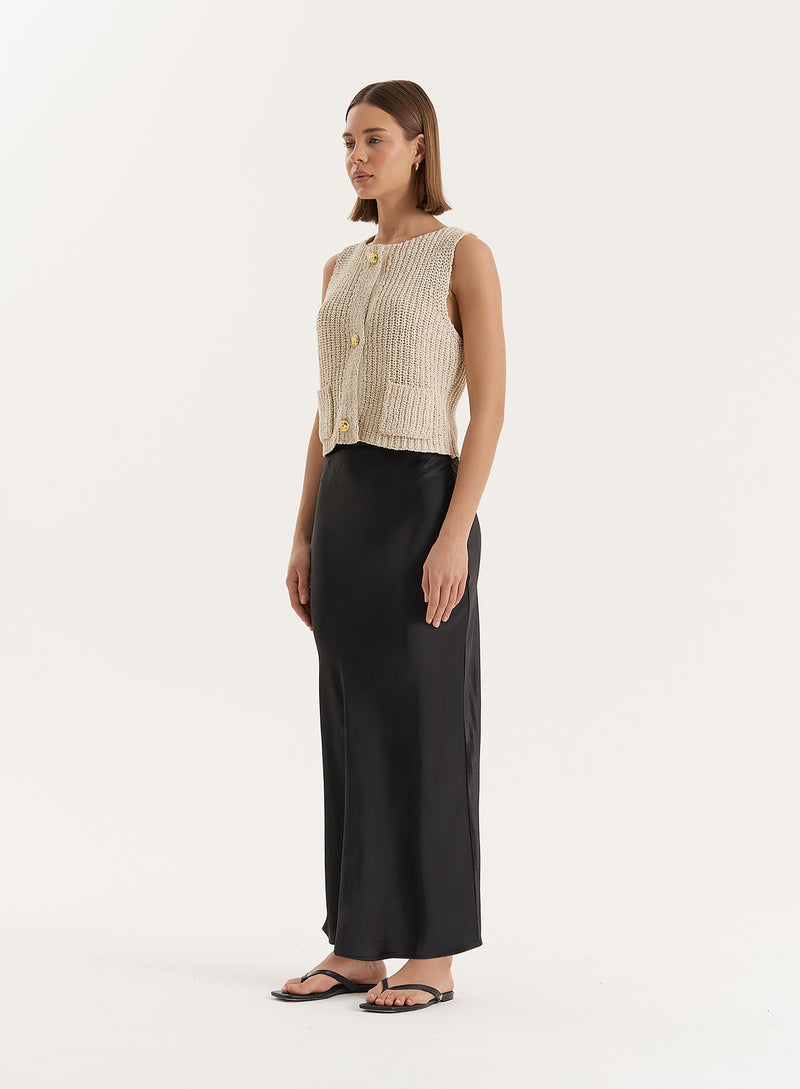 Beige Boucle Knit Sleeveless Waistcoat- Kristy