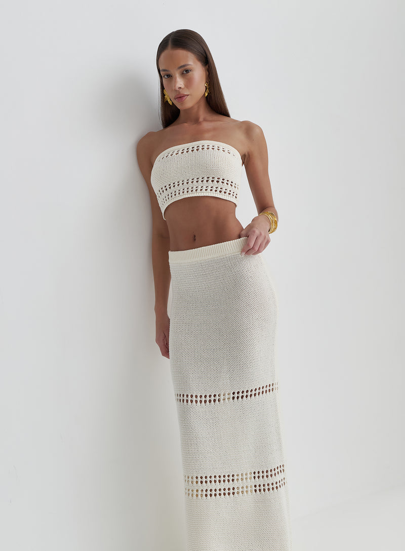 Cream Knitted Bandeau Crop Top- Odette