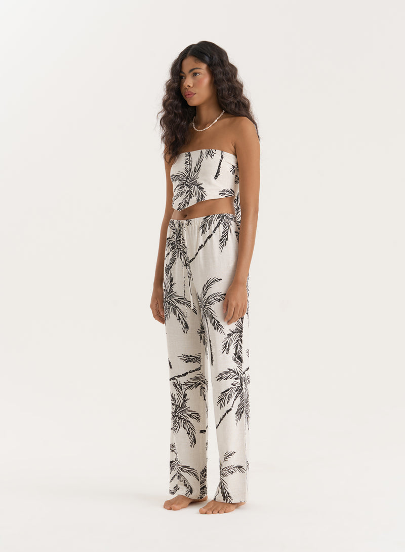 Printed Linen Blend Bandeau Top- Yasmina