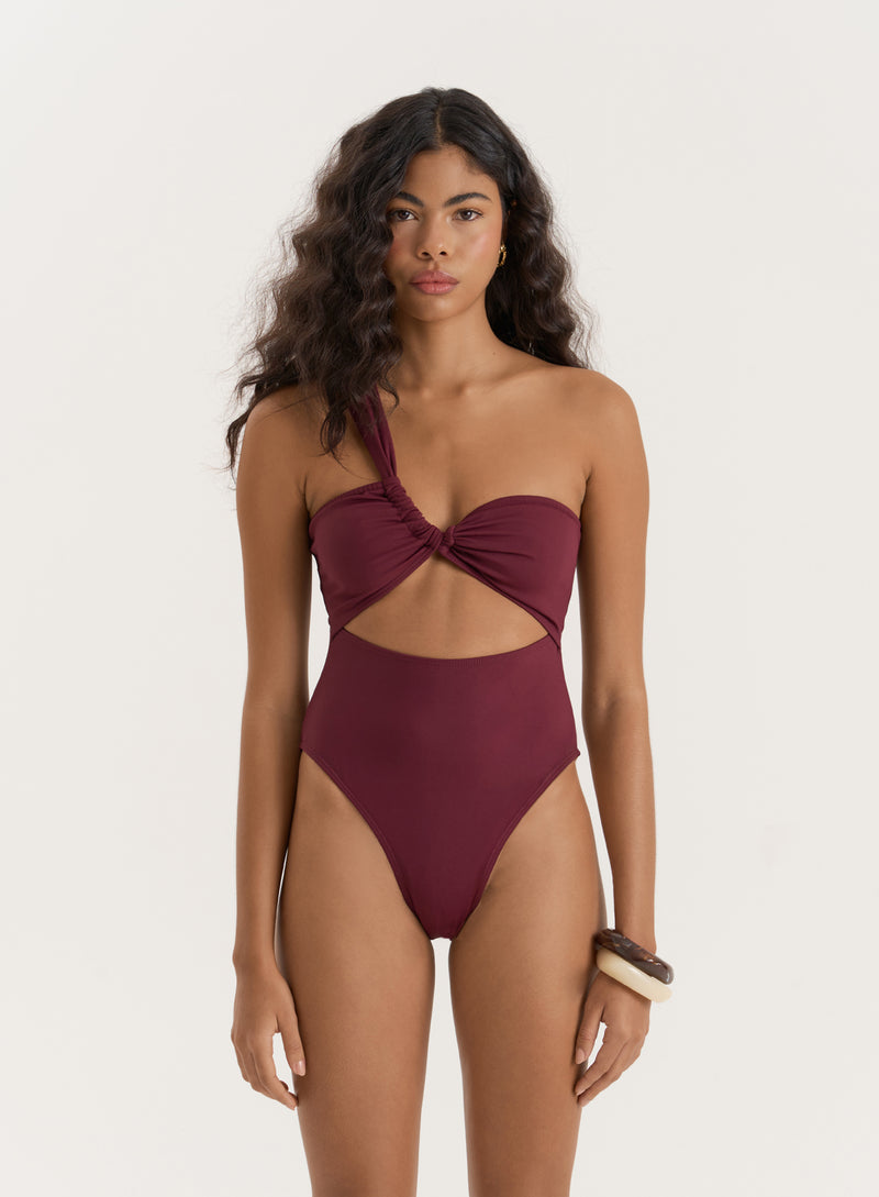 Burgundy Twist Front Cut Out Swimsuit- Ellison