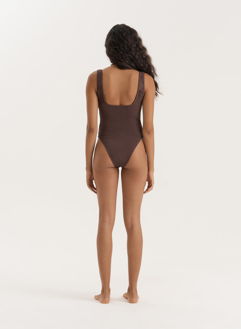 Chesnut Brown Crinkle High Leg Swimsuit- Nari