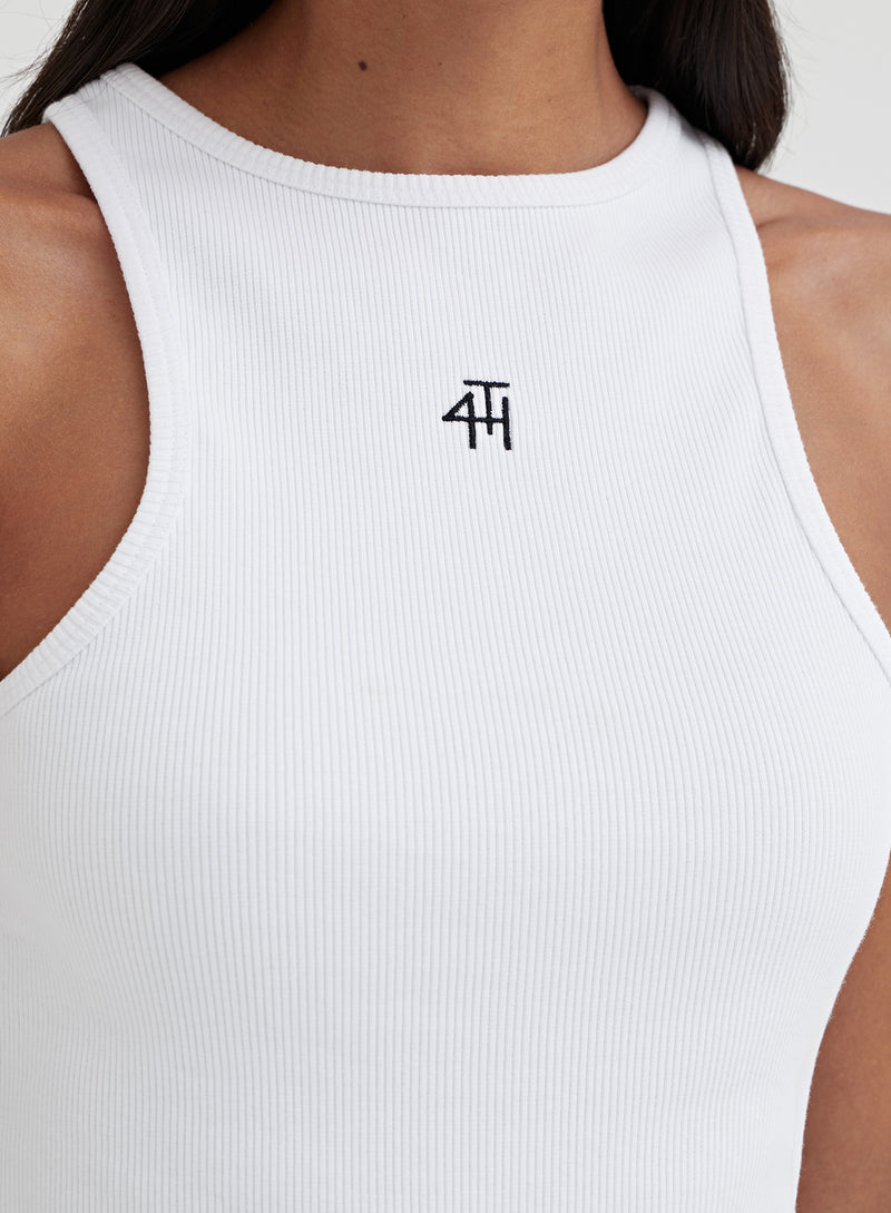 White 4th Branded Racer Vest Top - Everyday