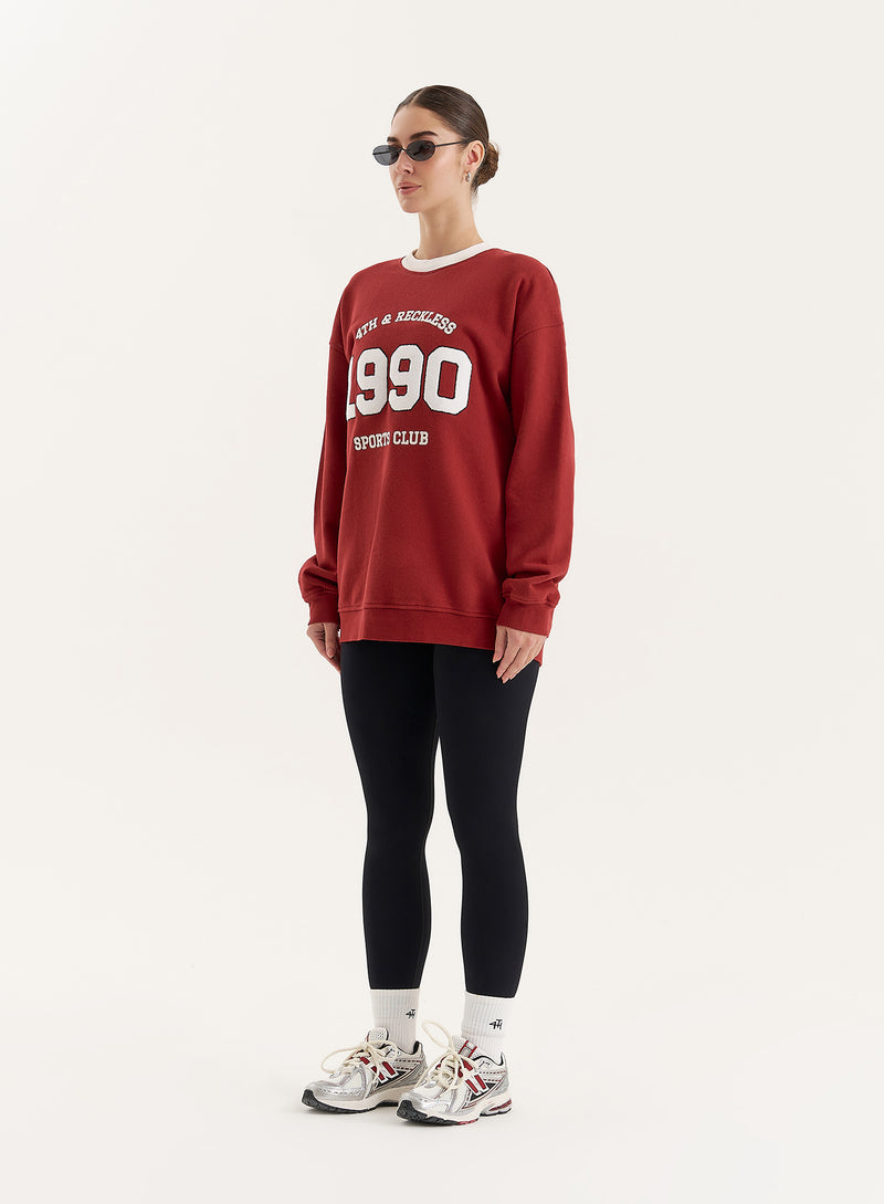 Red Contrast Trim Slogan Classic Longline Sweatshirt- Atlas