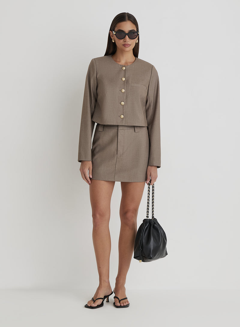 Beige Tailored Cropped Jacket- Agnes