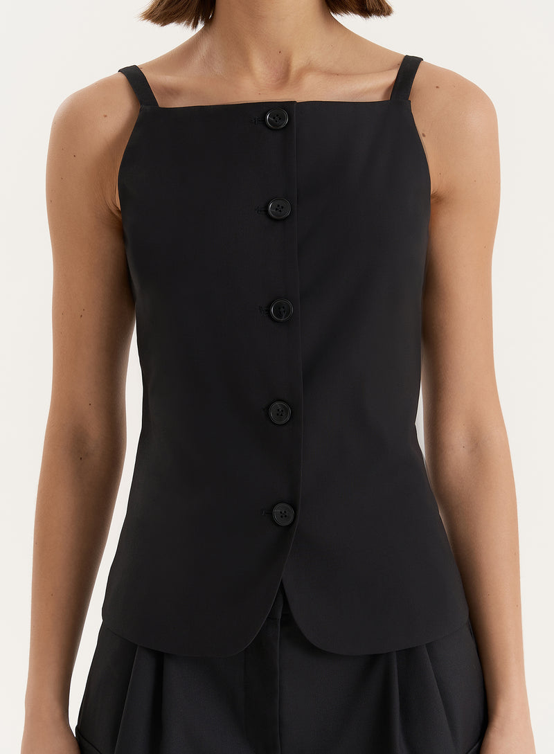 Black Square Neckline Tailored Waistcoat- Devon