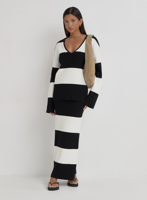 Black And Cream Stripe Knitted Jumper- Jacqueline