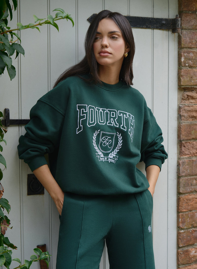 Green Fourth Varsity Relaxed Oversized Sweatshirt- Forrest