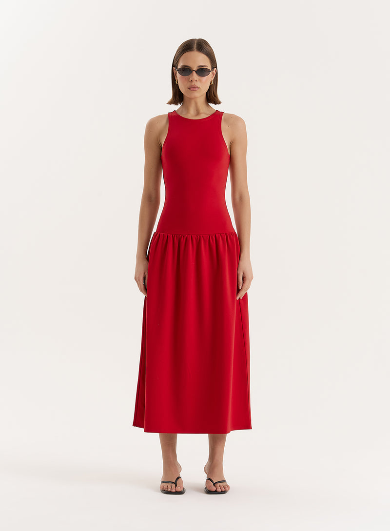 Red Jersey Drop Waist Dress- Shannon