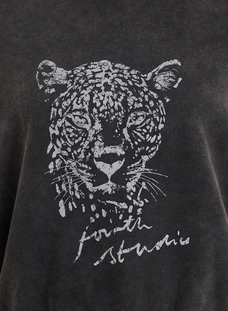 Black Acid Wash Leopard Motif Sweatshirt- Cara